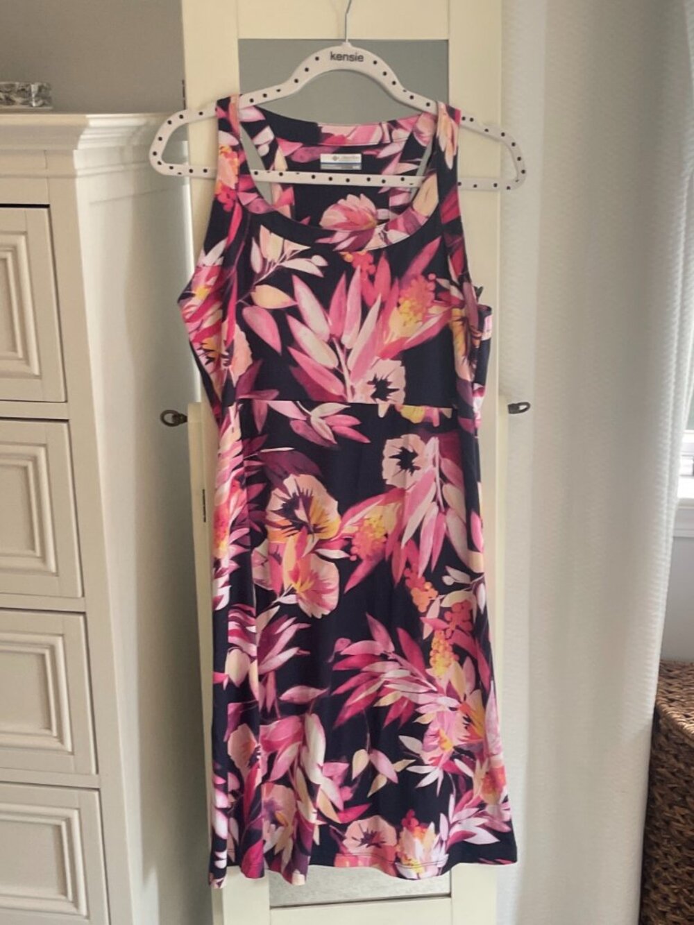 Columbia Women's Medium Floral Sleeveless Knit Dress Pink Purple Stretch M